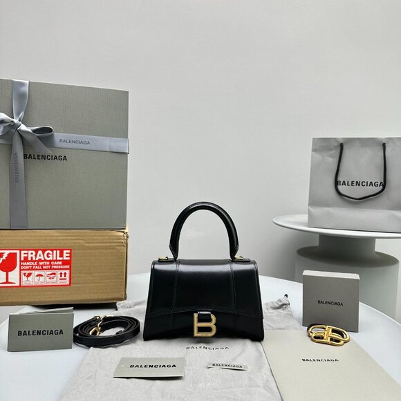 Balenciaga Hourglass XS Shiny Box Calf Top-Handle Bag - Picture 1 of 8